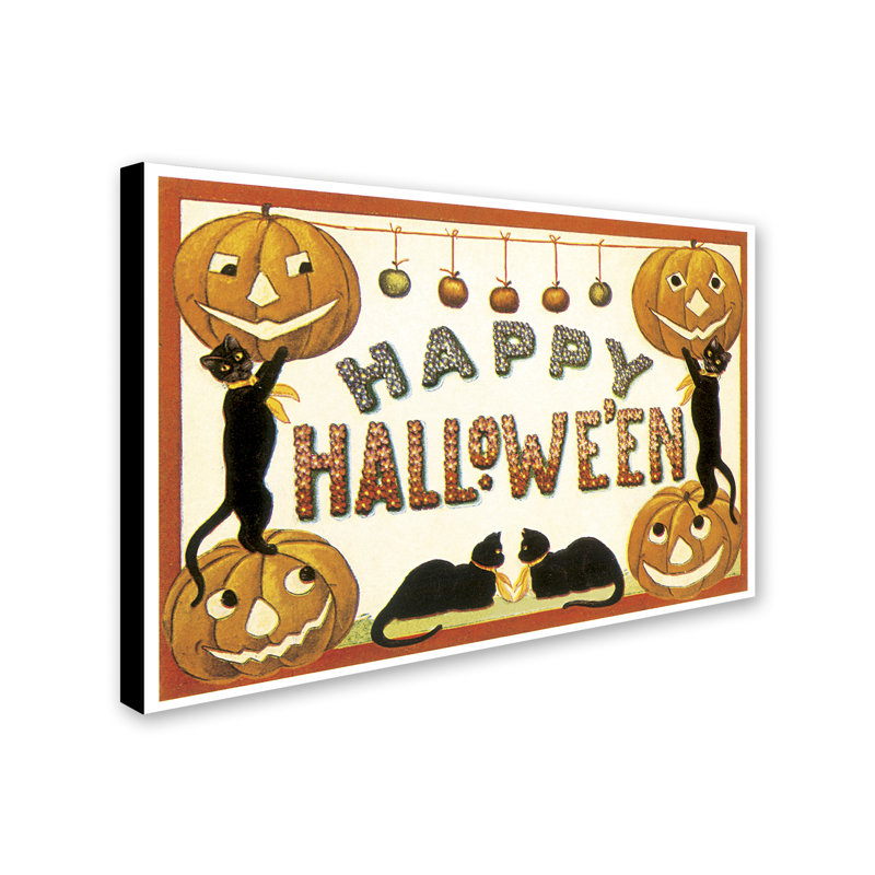 « Cute Cat Halloween » par vintage Apple-impression sur toile, H 30 po x l 47 po