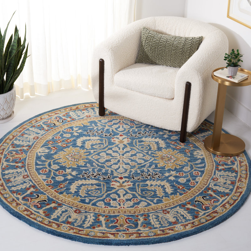 Antiquity Hand-Tufted Dark Blue Area Rug, Square 8'