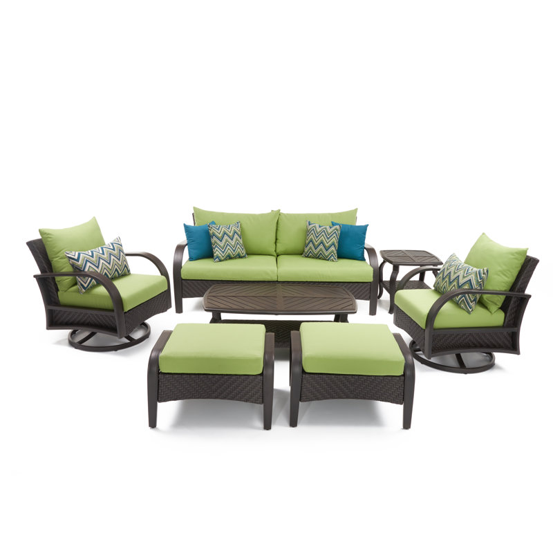 Kechia 7 Piece Sofa Seating Group With Sunbrella Cushion Covers, Canvas Ginkgo Sunbrella® Canvas
