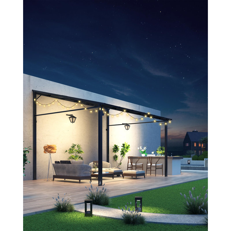 Lean To Gazebo, Pergola murale à toit rigide avec toit en polycarbonate, pavillon de jardin en aluminium