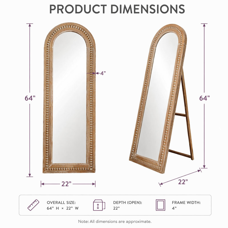 Arched Solid Wood Full Length Mirror for Bead Frame Wall Mirror, 64" x 22", Arch