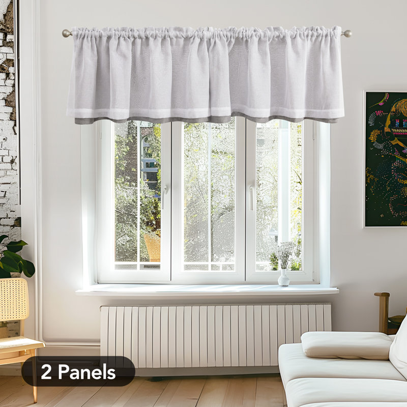 Rod Pocket Double Layer Window Valance (Set Of 2), Gray, 52" W x 19" L