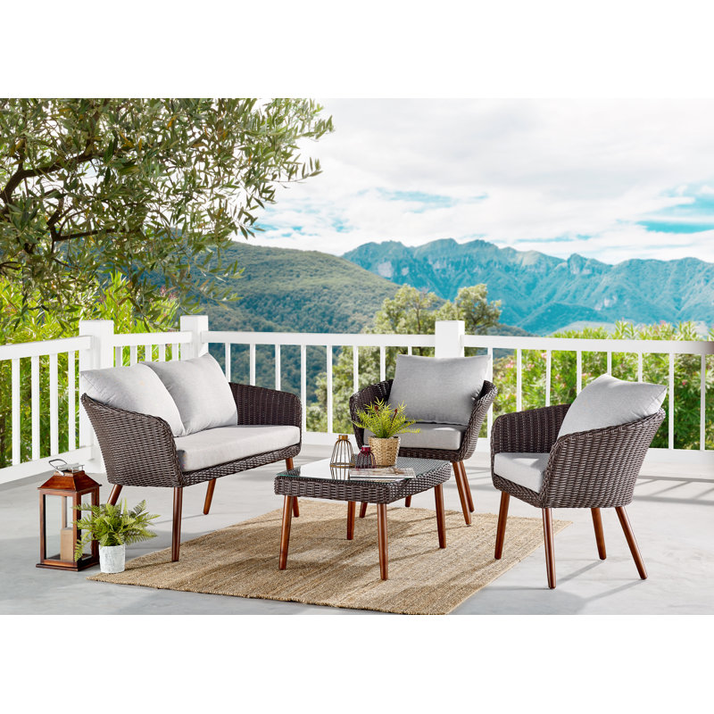 Panek 4 Seater Rattan Sofa Set, 43.18cm H x 88.9cm W x 60.96cm D