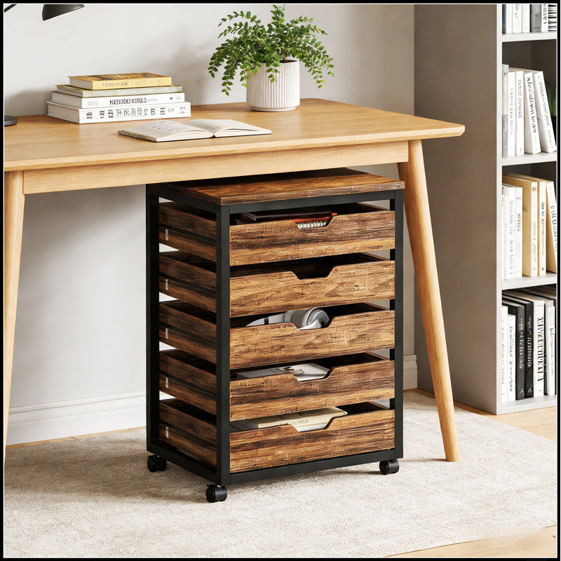 Commode de rangement mobile de style industriel avec bureau spacieux pour imprimante, idéale pour l'organisation de bureau et l'efficacité