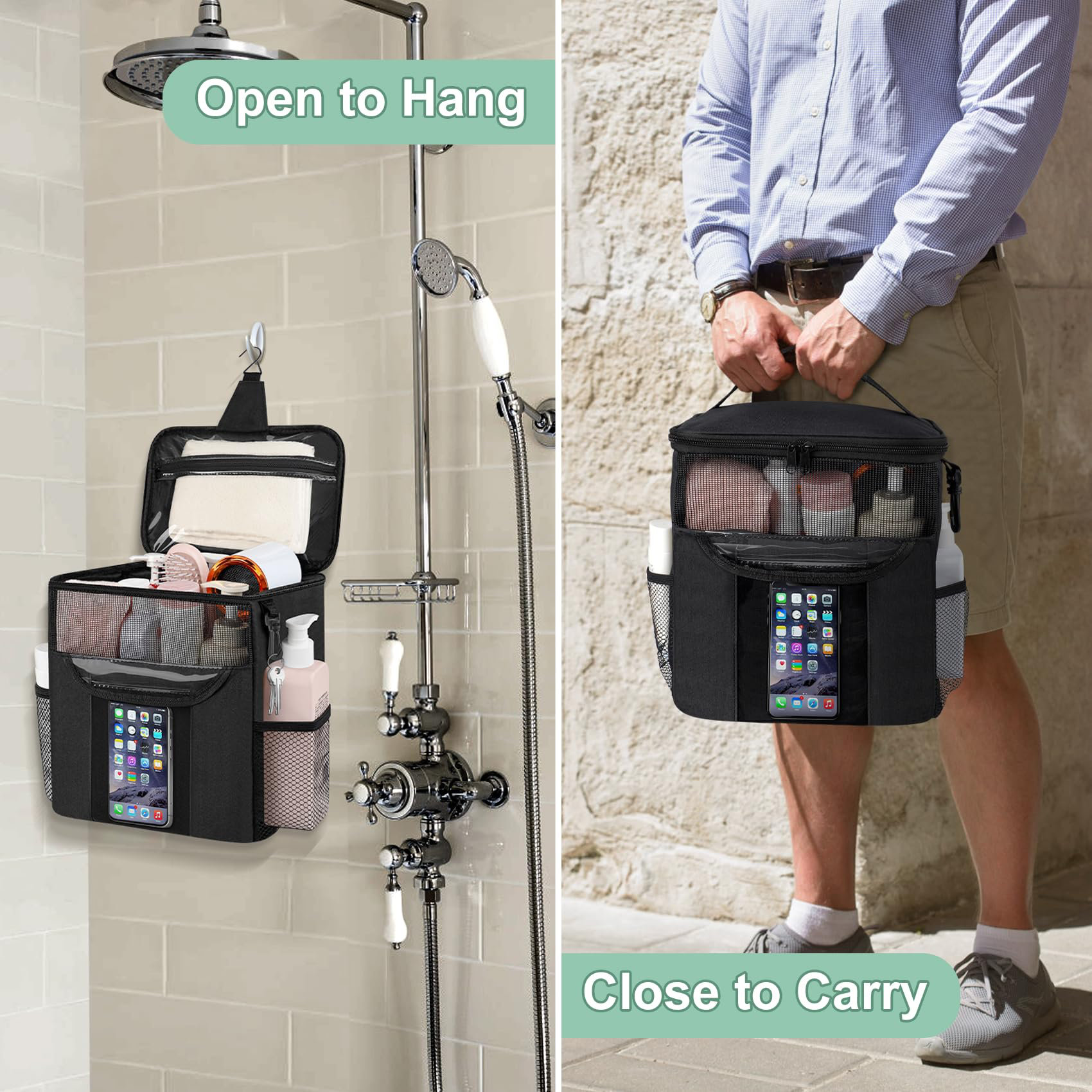 Rebrilliant Portable Shower Caddy Dorm, Large Capacity Shower Caddy ...