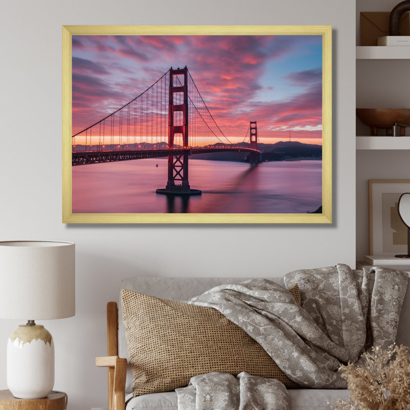San Francisco Golden Gate Bridge, reproduction d'art sur toile, H 16 po x l 32 po x P 1 po, Encadrement doré