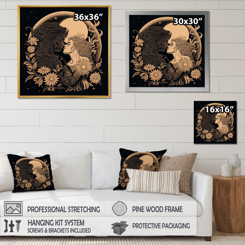 «Twin Flame Love Story Tender Couple», reproduction sur toile, H 30 po x l 30 po x P 1 po, Cadre simple noir