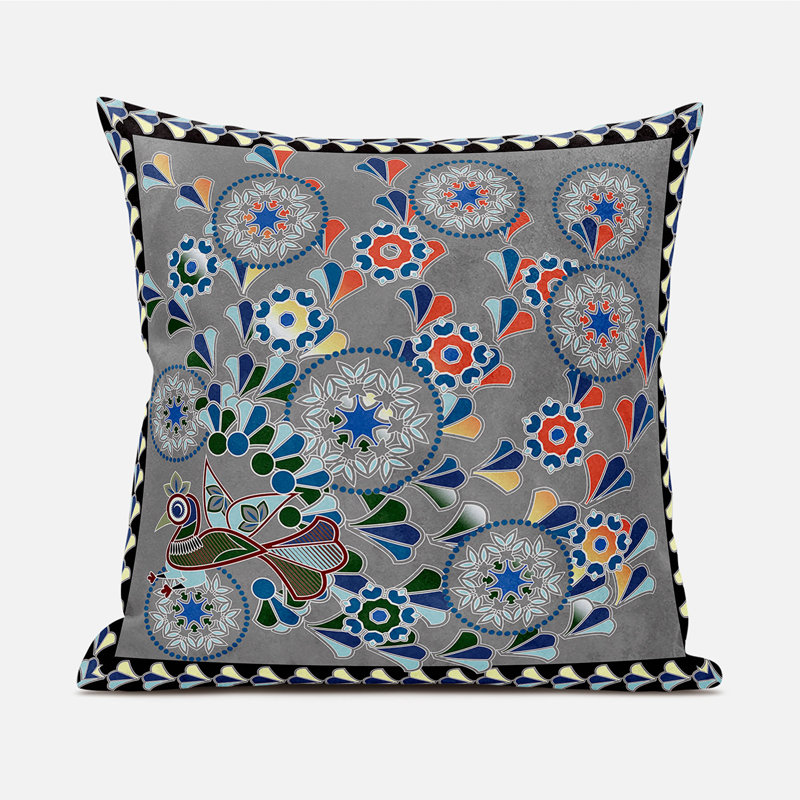 Floral Square Throw Cushion, 51cm H x 51cm W, Grey/Yellow