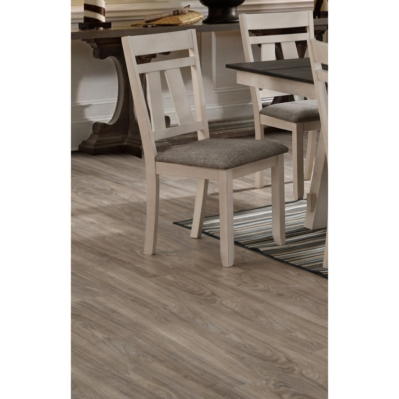 Chaises de salle à manger de style maison de campagne 2 pièces, siège rembourré gris craie, fabrication en bois avec chaises carrées à pieds carrés 2 pièces, conception transitionnelle,