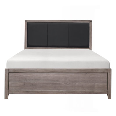 Brownish Gray Finish Panel Bed 1Pc Faux Leather Upholstered Headboard Industrial Design Bedroom Furniture