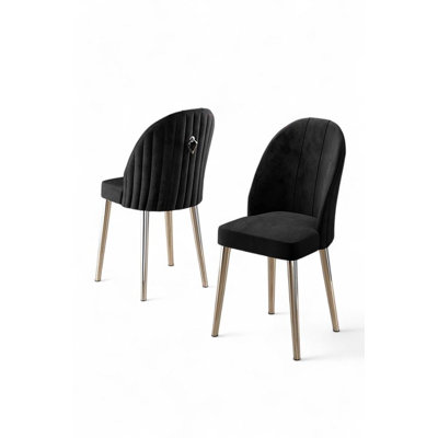 Ensemble de chaises modernes noires et chromées (2 pièces), 17,3 po x 35,4 po x 16,5 po | Structure 100% métal, tissu BabyFace, siège en mousse 28 nom., Dossier en mousse 22 nom. Conception élégante et durable pour la maison et l'hôtel