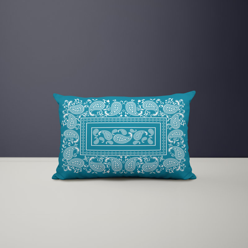 Paisley Outdoor Reversible Throw Pillow, Turquoise