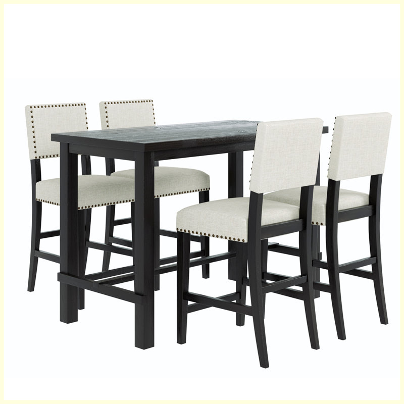 Classic 5-Piece Counter Height Dining Set with 4 Chairs, Espresso, Espresso/White
