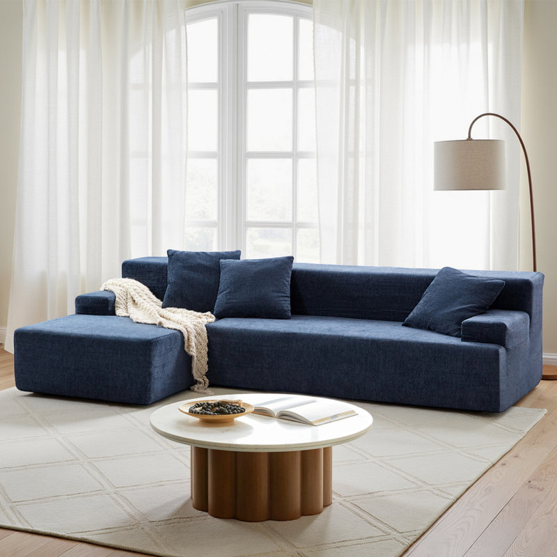 Osvaldo Modern 282 CM Wide Compressed High-Density Foam Sofa, Navy