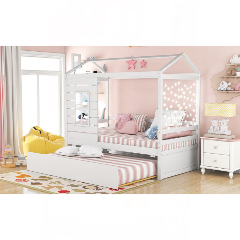 Lit simple en bois avec lit gigogne simple (blanc)