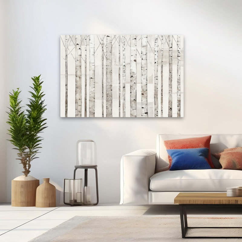 Bouleaux contemporains sur fond blanc, H 48 po x l 32 po