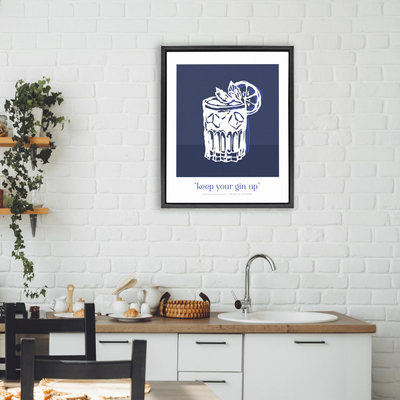 Cadre flottant bleu marine Keep Your Gin Up, design par Lettré et doublé, Cadre flottant noir de jais, H 21 po x l 17 po
