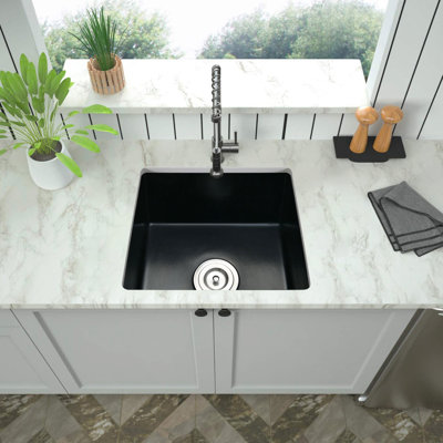 18" L X 16" W Quartz Undermount Sink, Matte Black, Heatproof, Stainproof, Scratchproof, Rustproof, Reliable Sink Heat , Stain Scratch Rust Easy To Clean Surface