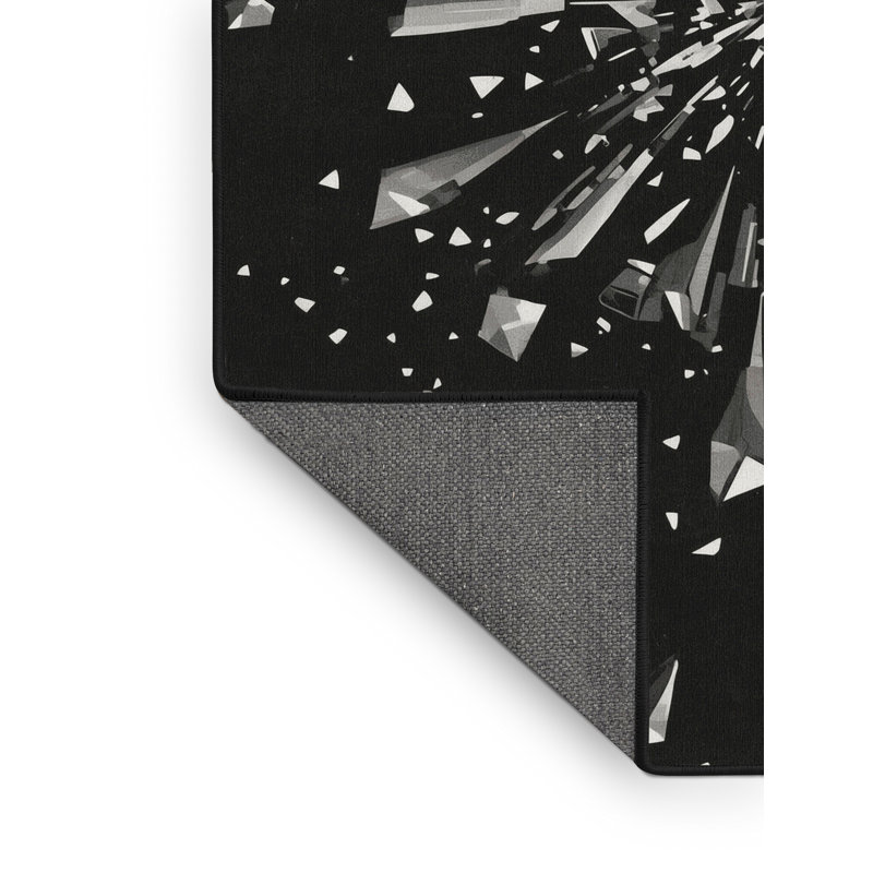 Soft Plush Abstract & Geometric Modern Geometric Shapes Area Rug in Gray – Black Binding, 2x5