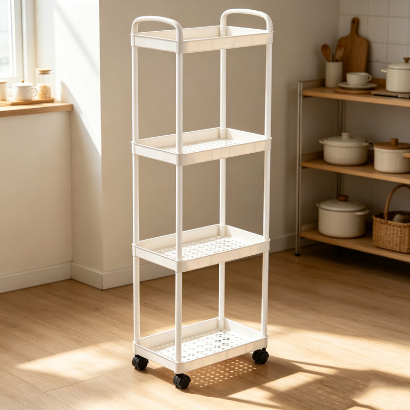 4-Tier Plastic Rolling Utility Cart with Handle and Wheels