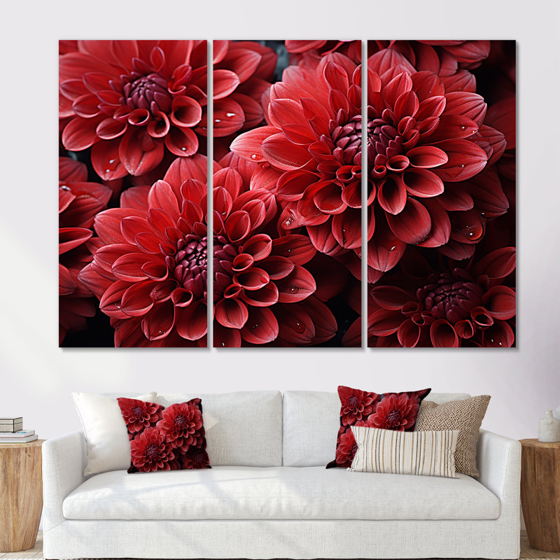 Crimson Mums Elegance Blooms - ensemble d'art sur toile Mums, Toile tendue, H 40 po x l 60 po x P 1 po