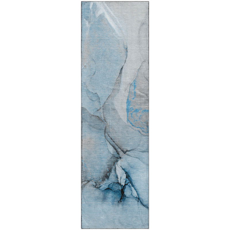 Premium Machine Washable Cerrito AMF506 Blue Rug, Runner 2'3" x 7'6"