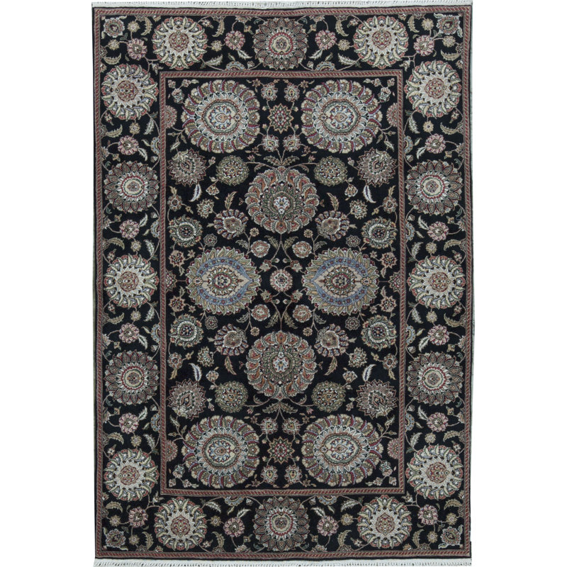 Tapis oriental noir / gris en laine noué à la main Manchuria