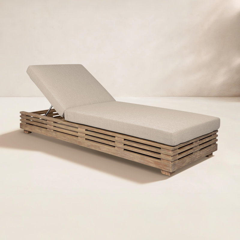 Chaise longue inclinable en eucalyptus de 81,5 po avec coussins Aerilyn, Taupe performance