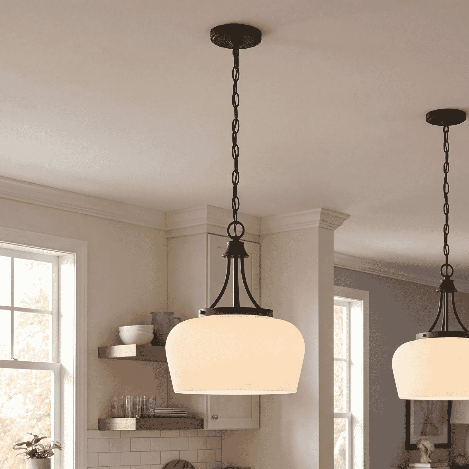 Breena Dimmable 3-Light Pendant, White, Satin Nickel