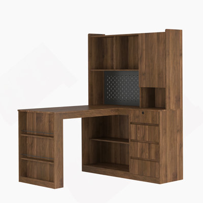 Bureau en L avec chargeur, bureau d'ordinateur avec tiroirs, bibliothèque, avec éclairage à DEL, bureau d'angle moderne, bureau à domicile, bureau d'écriture en L, bureau d'ordinateur de coin avec rangement