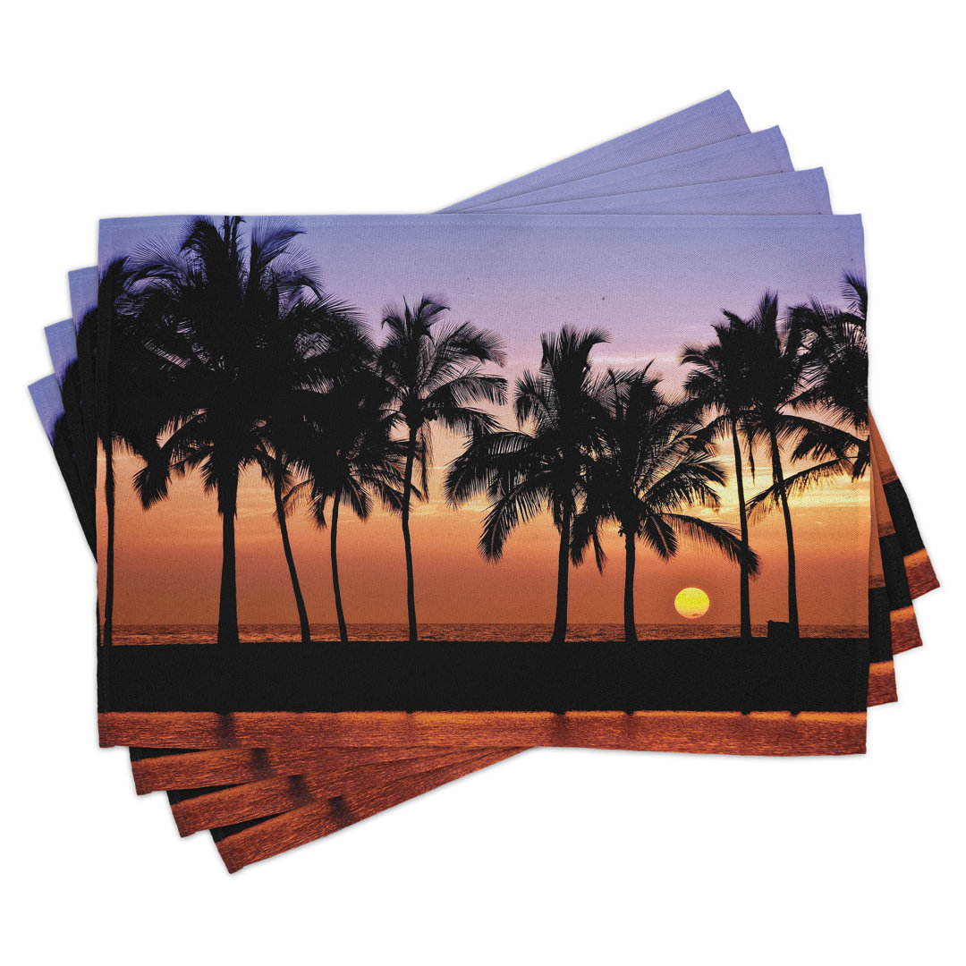 Platzdeckchen 4er Set, Sonnenuntergang auf Big Island, Flieder Dunkel Orange Schwarz