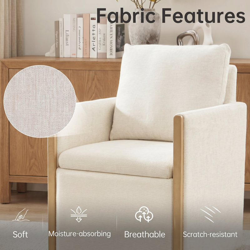Upholstered Rolling Dining Chair with Under-Seat Storage, Cream