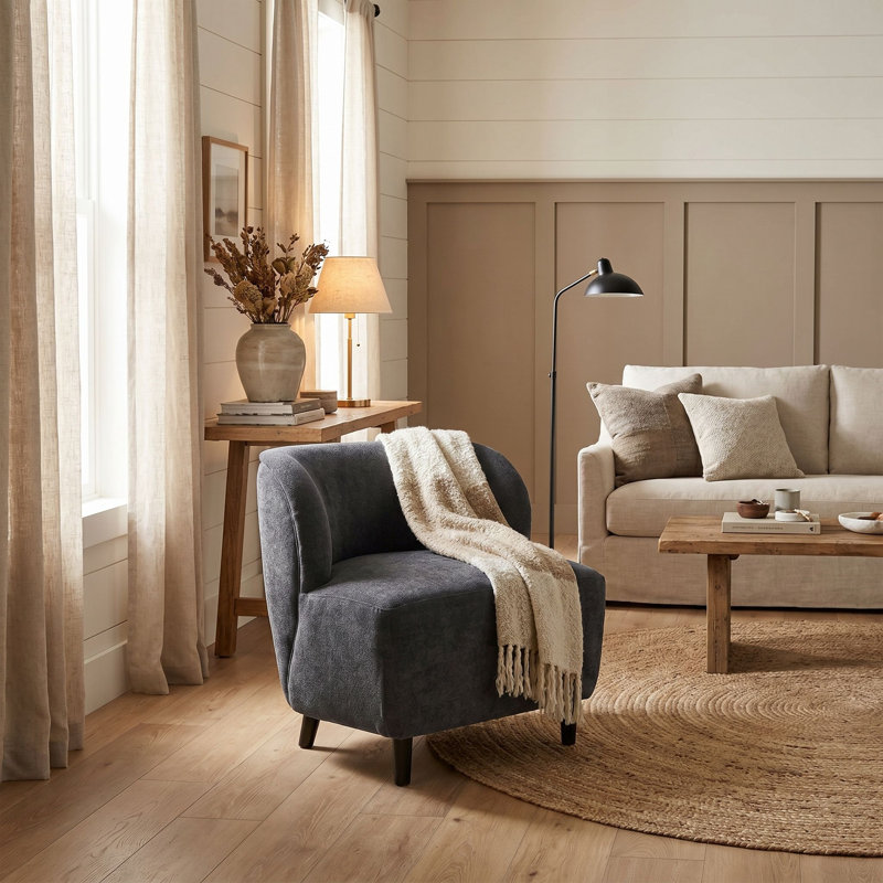 Fauteuil demi-tonneau en tissu Laffont, Gris océan, Noir