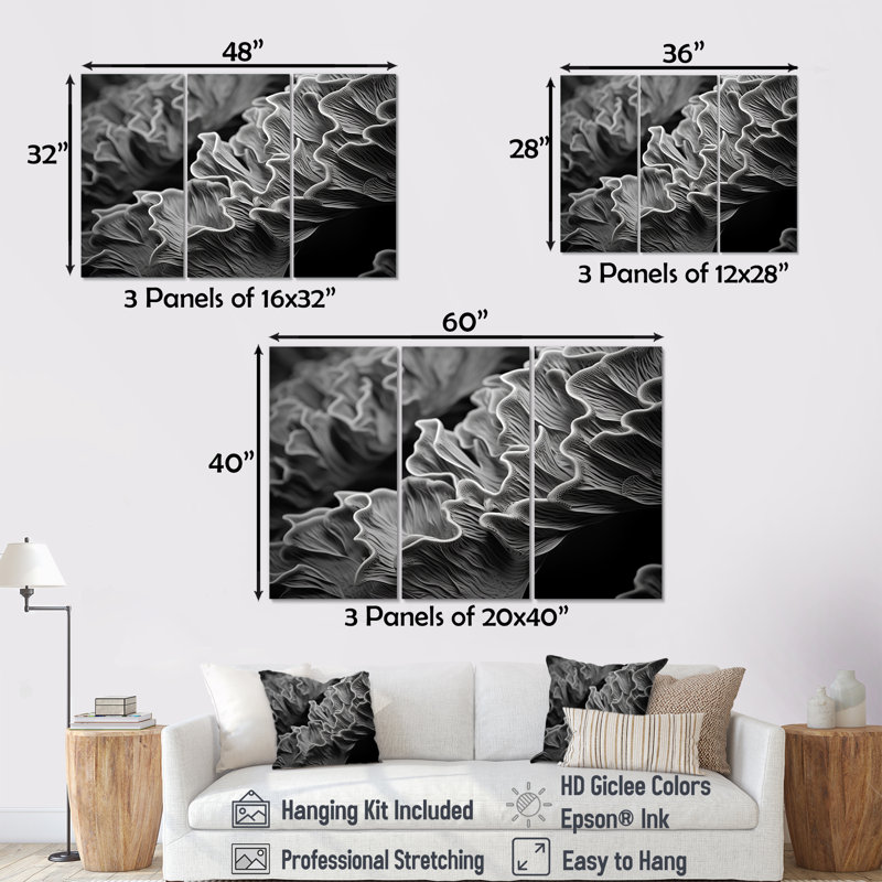 Ensemble d'art mural noir et blanc corail anémone Royaume I - Corail sous l'eau, Toile tendue, H 40 po x l 60 po x P 1 po