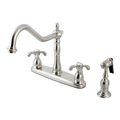 Kingston Brass French Country Two-Handle 4-Hole 8" Centerset Kitchen Faucet with Brass Side Sprayer