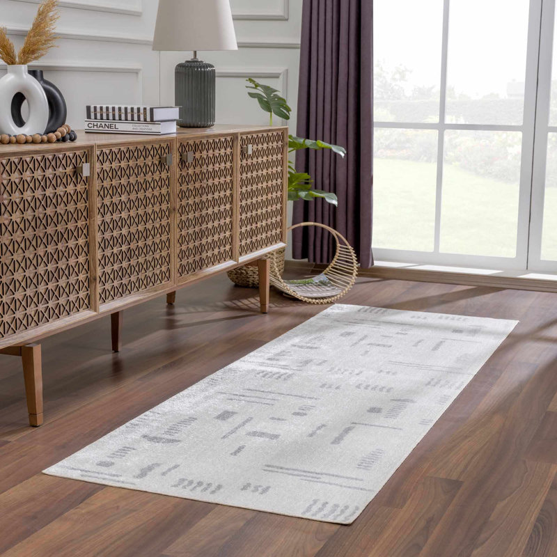 Tapis crème abstrait lavable à la machine Kaamini, Tapis de couloir 2 pi 7 po x 7 pi 3 po