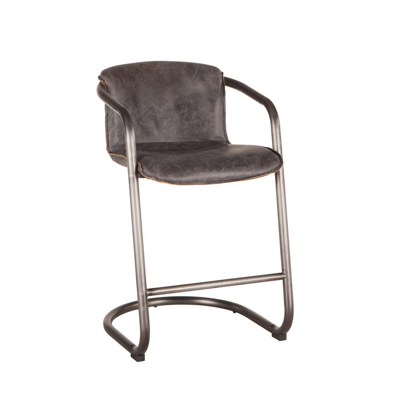 Tabouret de bar et de comptoir Darbonne, Cuir ébène antique / cadre bronze rétro