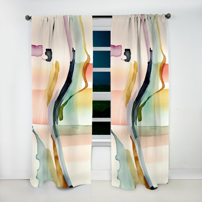 Multi-Color Abstract Waves III - Minimalism Curtain - Velvet Room Darkening - 1 panel
