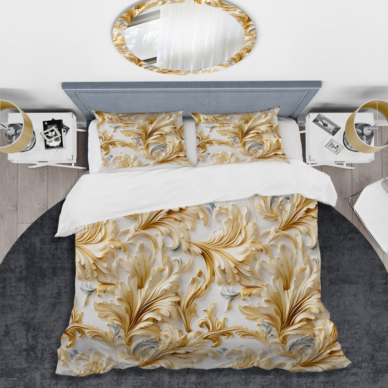 Ensemble de housse de couette dorée et blanche, Housse de couette pour très grand lit et 2 très