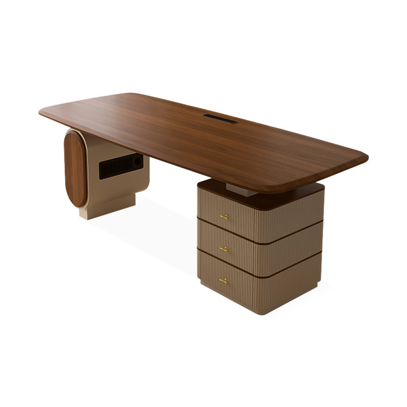 Bureau rectangulaire à 3 tiroirs Brownness + Beige, H 29,53 po x l 62,99 po x P 27,56 po, Beige