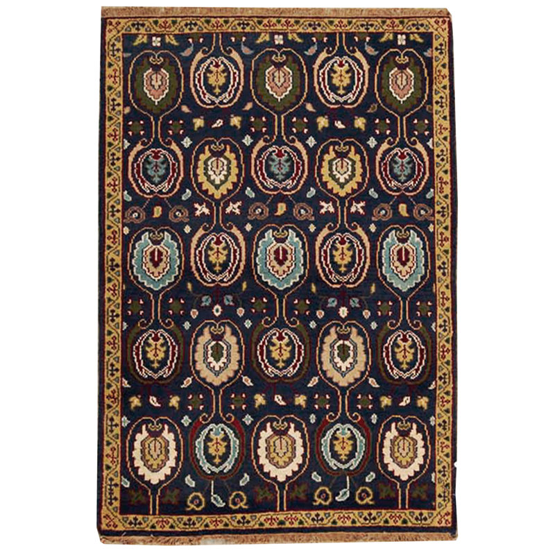 Hand-Knotted High-Quality Blue and Yellow Area Rug