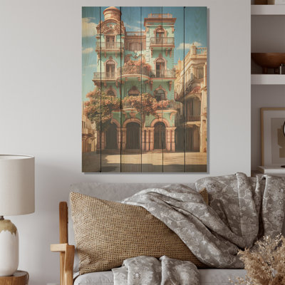 «Cuba Architecture Heritage», art mural en bois paysage de Cuba sur bois de pin naturel