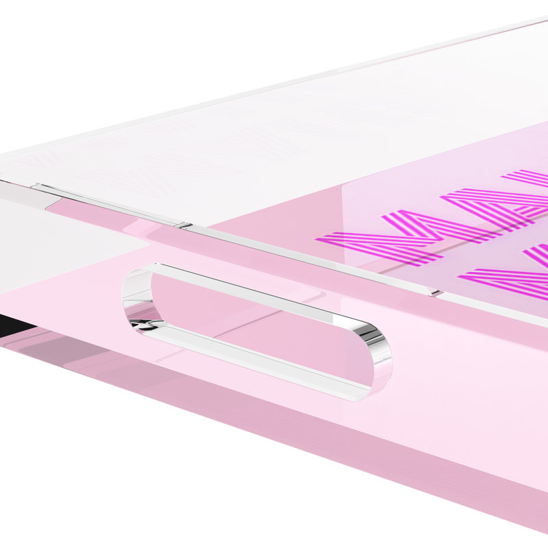 Mahjong Acrylic Decorative Tray, Rectangle, 17"W x 10.5"D x 2"H, Pink