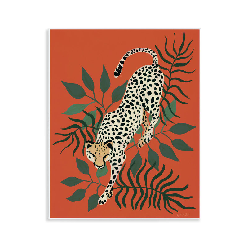 "Stepping Cheetah & Leaves", art mural sur toile par Yvette St. Amant