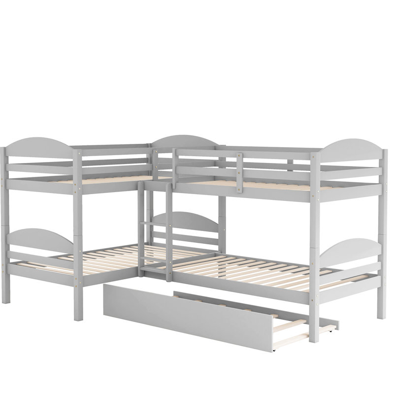 Lit simple superposé en forme de L avec lit gigogne gris - offre un espace de couchage supplémentaire idéal pour le logement