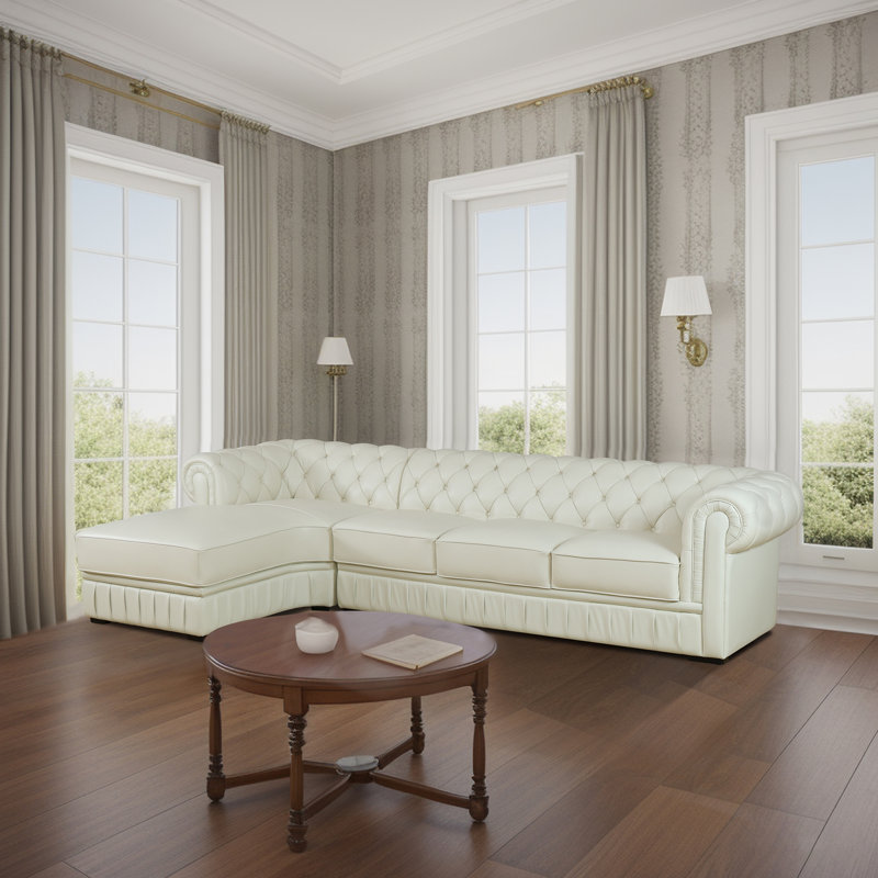 Dzeisonas Leather L-Shaped Sectional, Beige Leather, Left Hand Facing