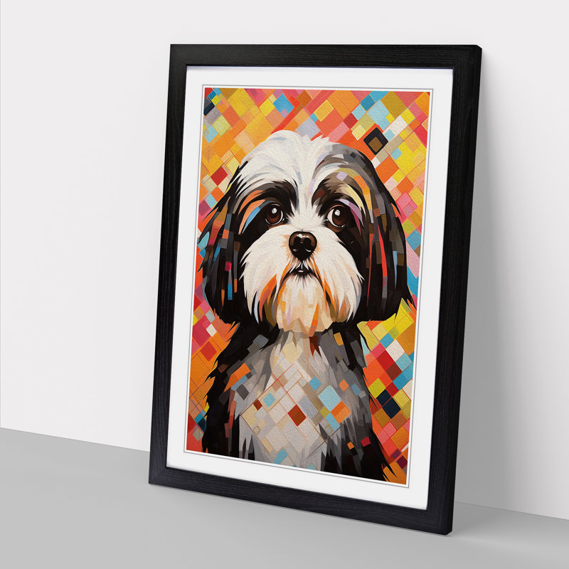 Shih Tzu Constructivism - Framed Print, 64cm H x 46cm W x 2cm D, Black 