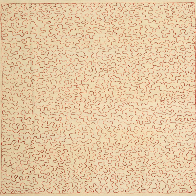 Tapis beige/rouge contemporain, Carré 6 pi