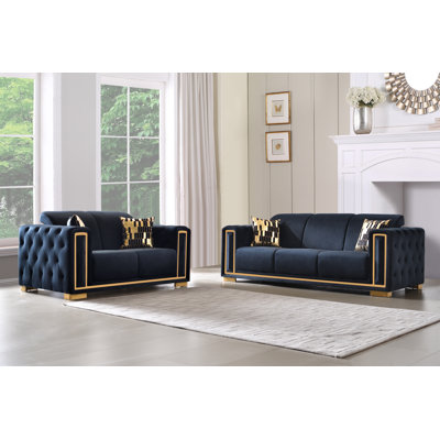 Keymara 2 - Piece Sofa and Loveseat Black Velvet Living Room Set