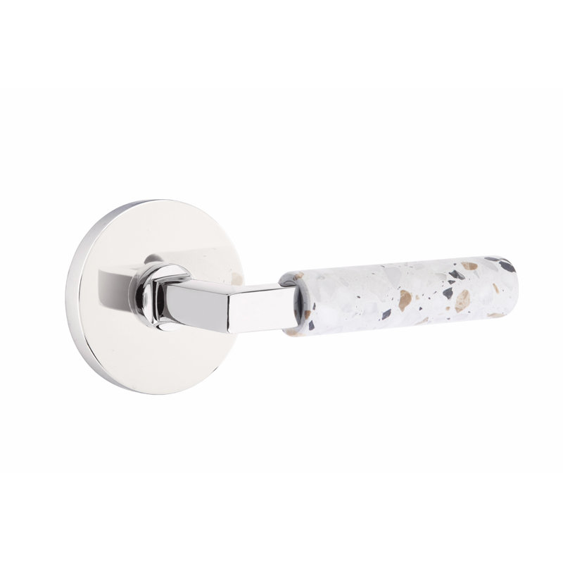 Ensemble de leviers d'intimité Emtek Select, rosette à disque, tige carrée en L, poignée en marbre blanc, gauche, Droite